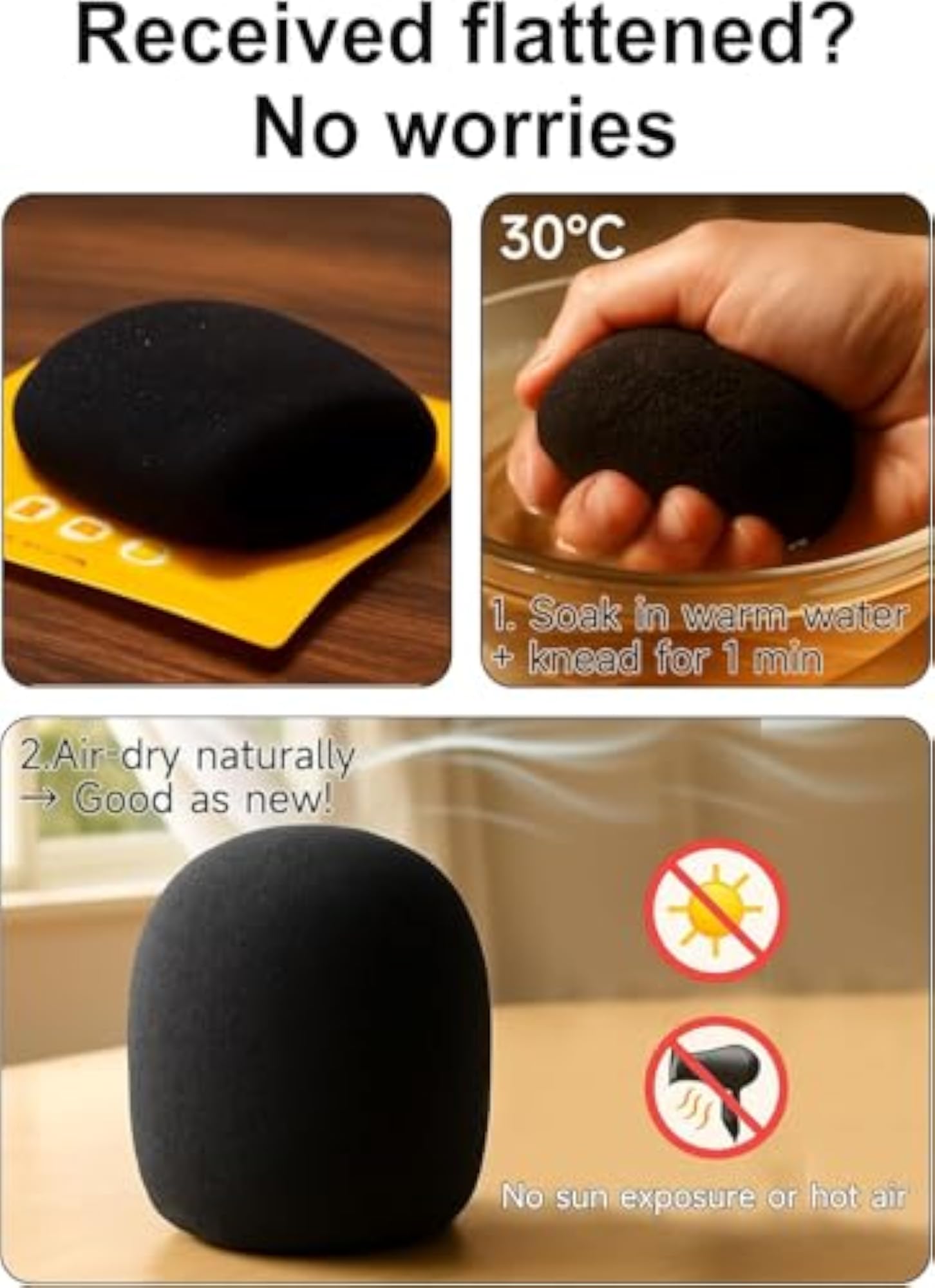 Handheld Wireless Mic Handle with Windproof Foam Holder